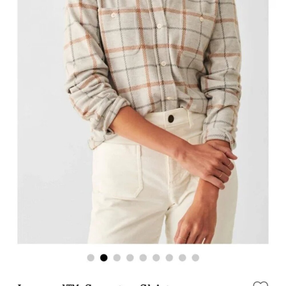 Faherty Legend Sweater Shirt Women Large Cream Gray Plaid Cabin Casual Flannel